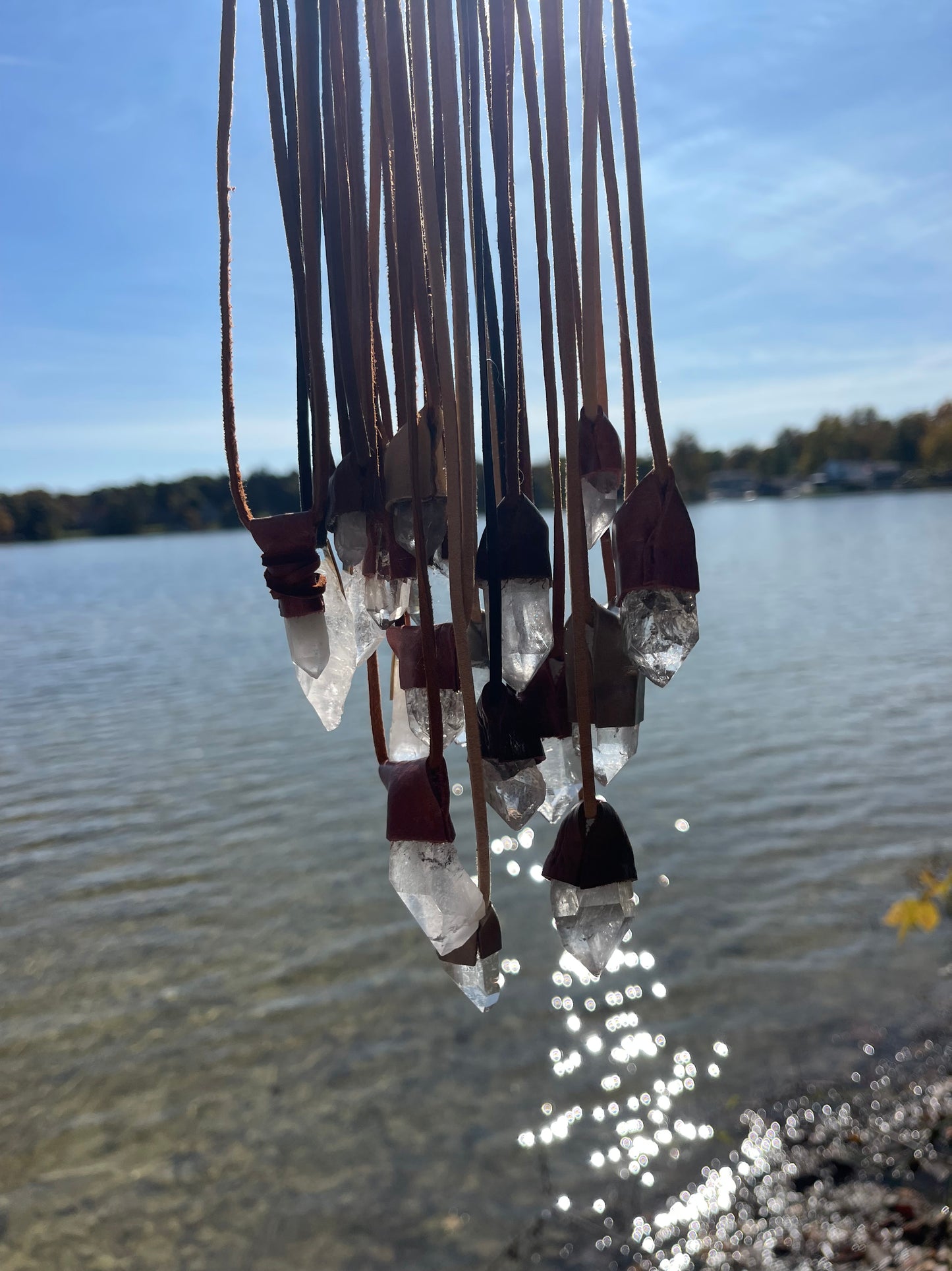 Mauve Small Square Point Crystal Necklace