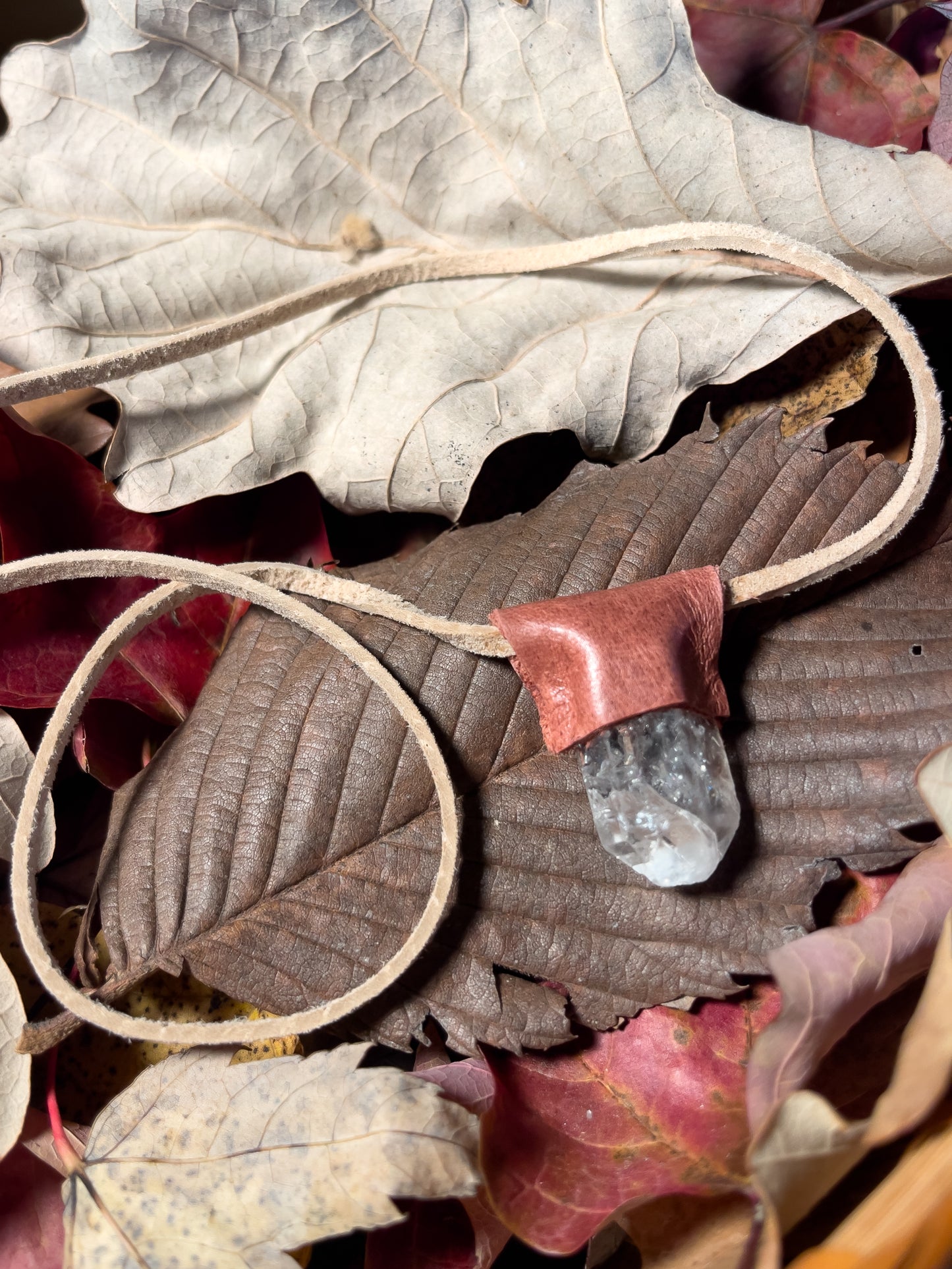 Mauve Small Square Point Crystal Necklace